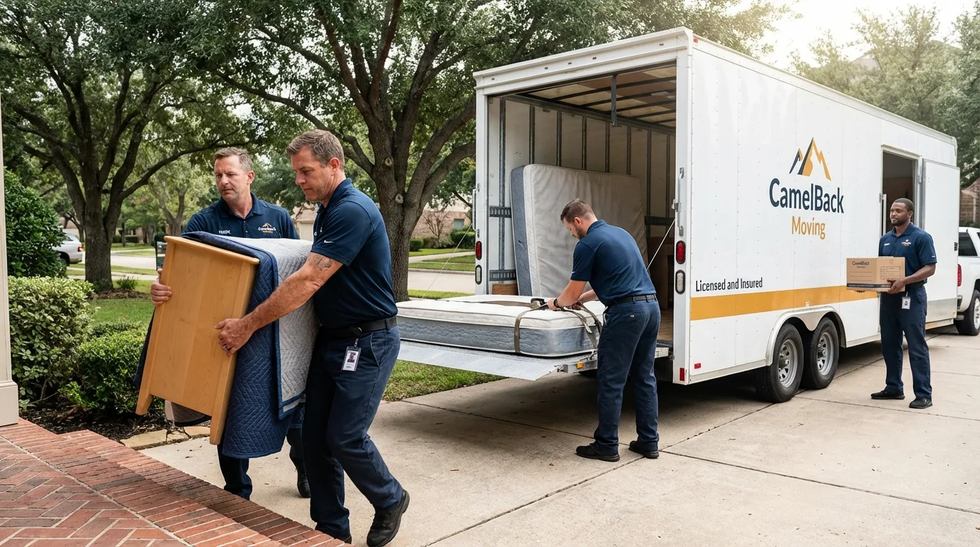 Crew loading residential truck for cross-state move from Meadview, AZ